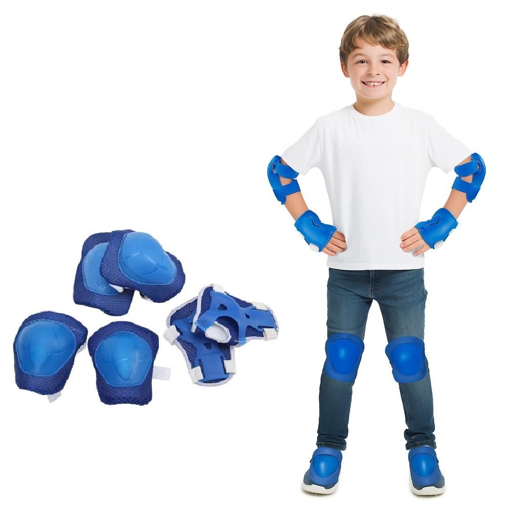 KIT PROTECAO INFANTIL ESPORTES RADICAIS SKATE BIKE PATINS JOELHEIRA COTOVELEIRA PULSO AZUL