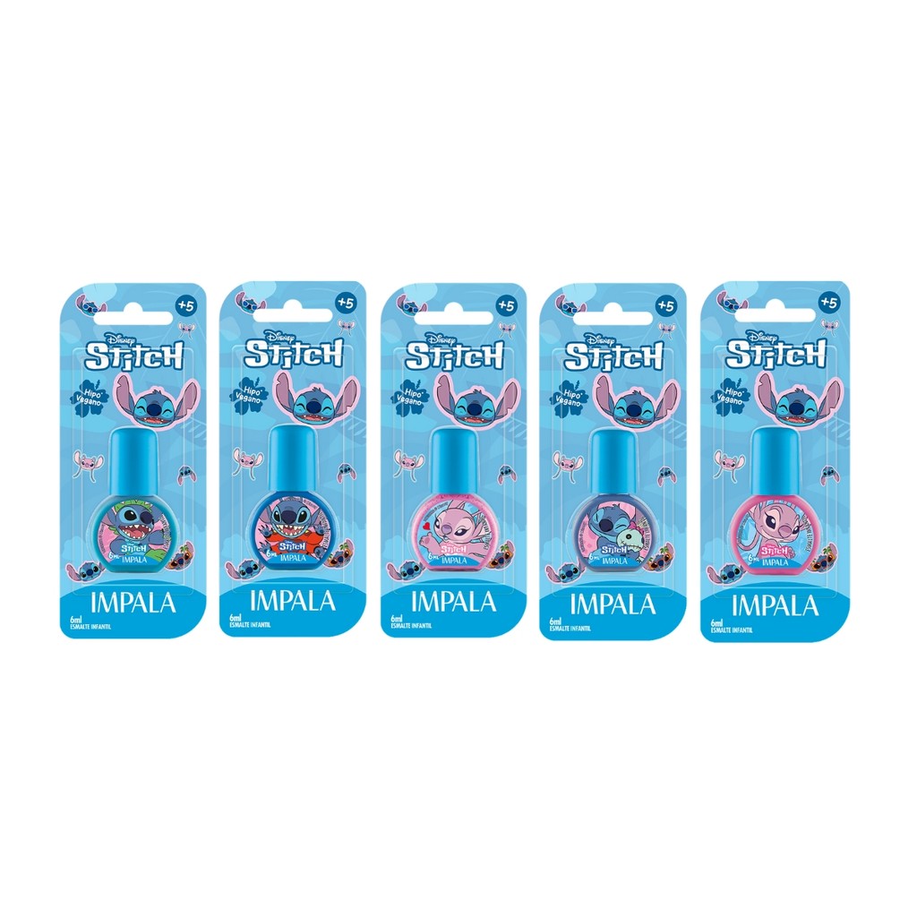 Kit 5 Esmaltes Infantil Coleção Stitch Disney Unha Impala em Oferta na Shopee