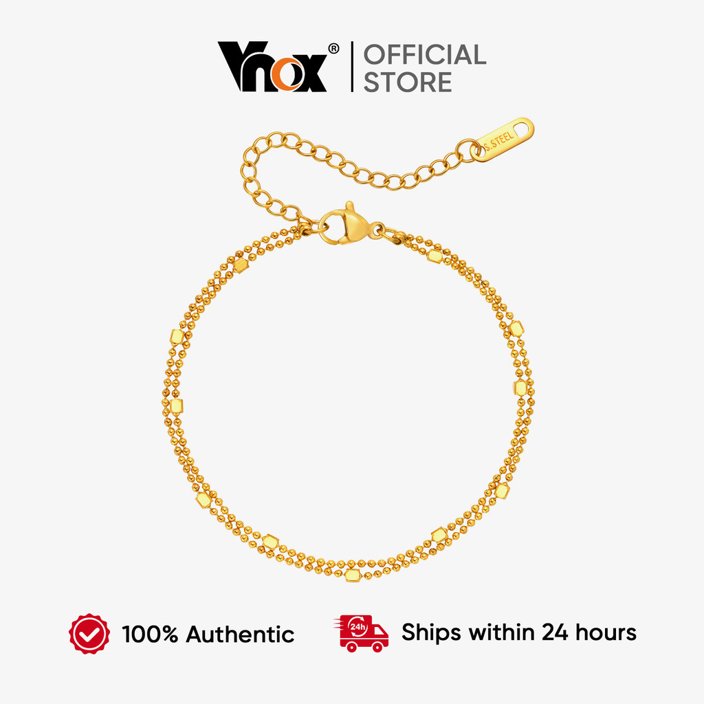 Vnox Ouro Quadrado Frisado Link Corrente Pulseira Ajustável De Aço Inoxidável Não Desbotamento Feminino Simples Jóias
