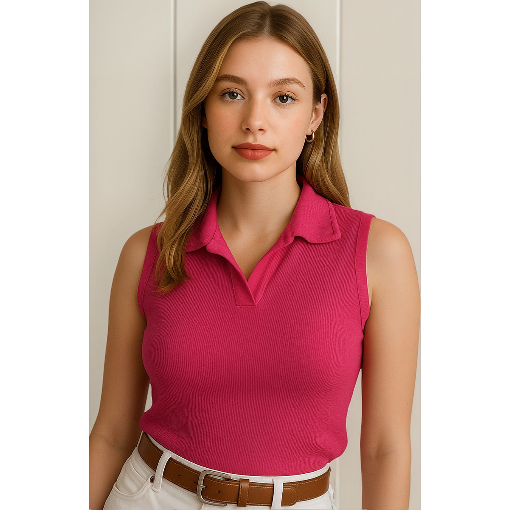 Regata Estilosa Gola Polo Feminina Canelado Premium em Oferta na Shopee