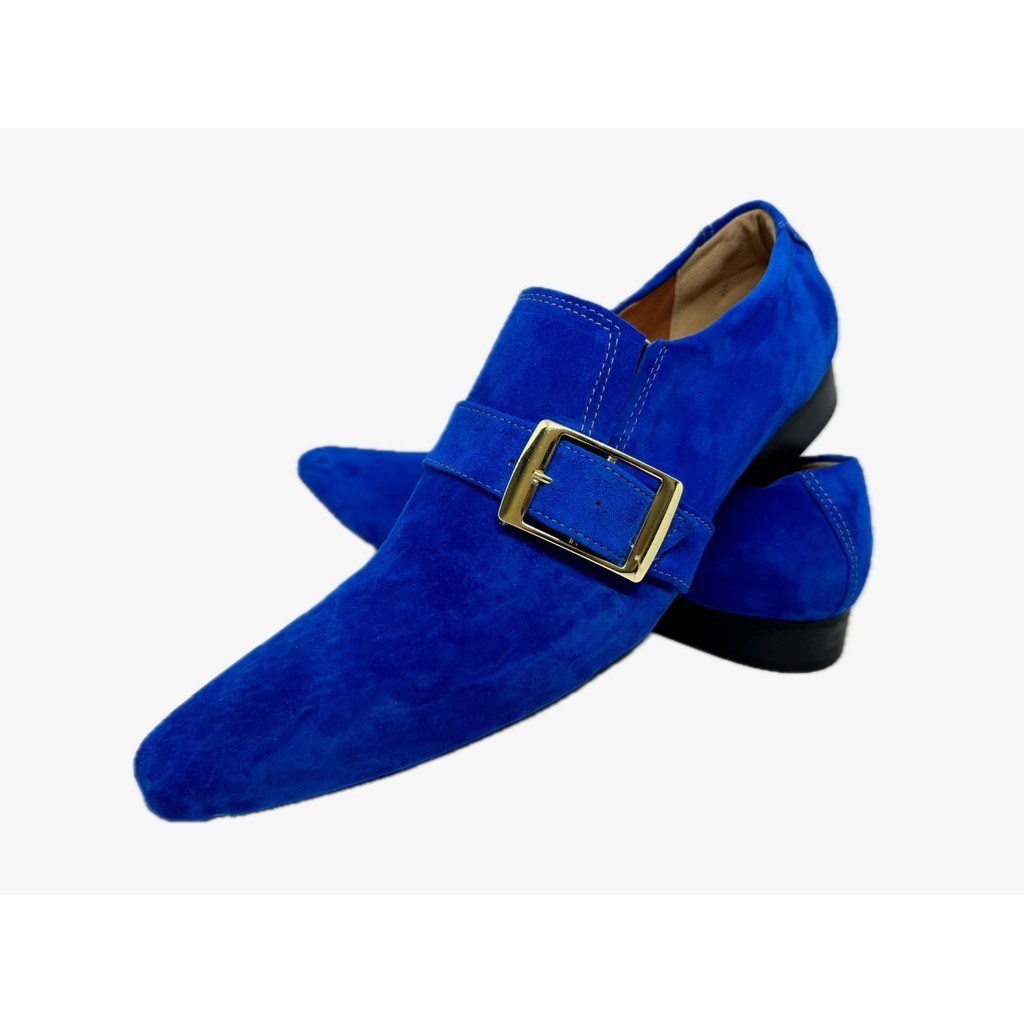 Sapato Masculino Italiano Em Couro Social Azul Camurça Ref: D874