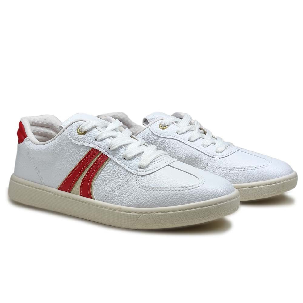 TÊNIS CASUAL BEIRA RIO BRANCO DET VERMELHO