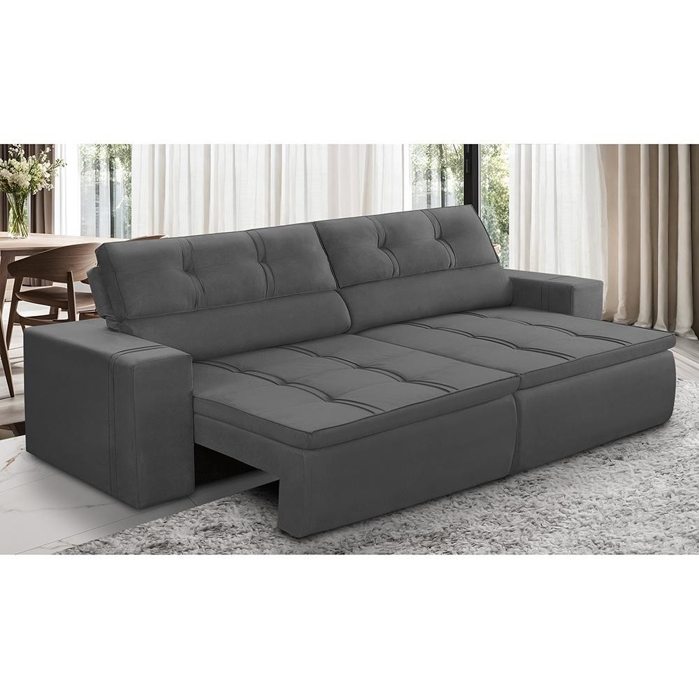 Sofá Retrátil e Reclinável 2 lugares 1,70m com Molas Stella Suede Cinza Adonai Estofados - Home & Living