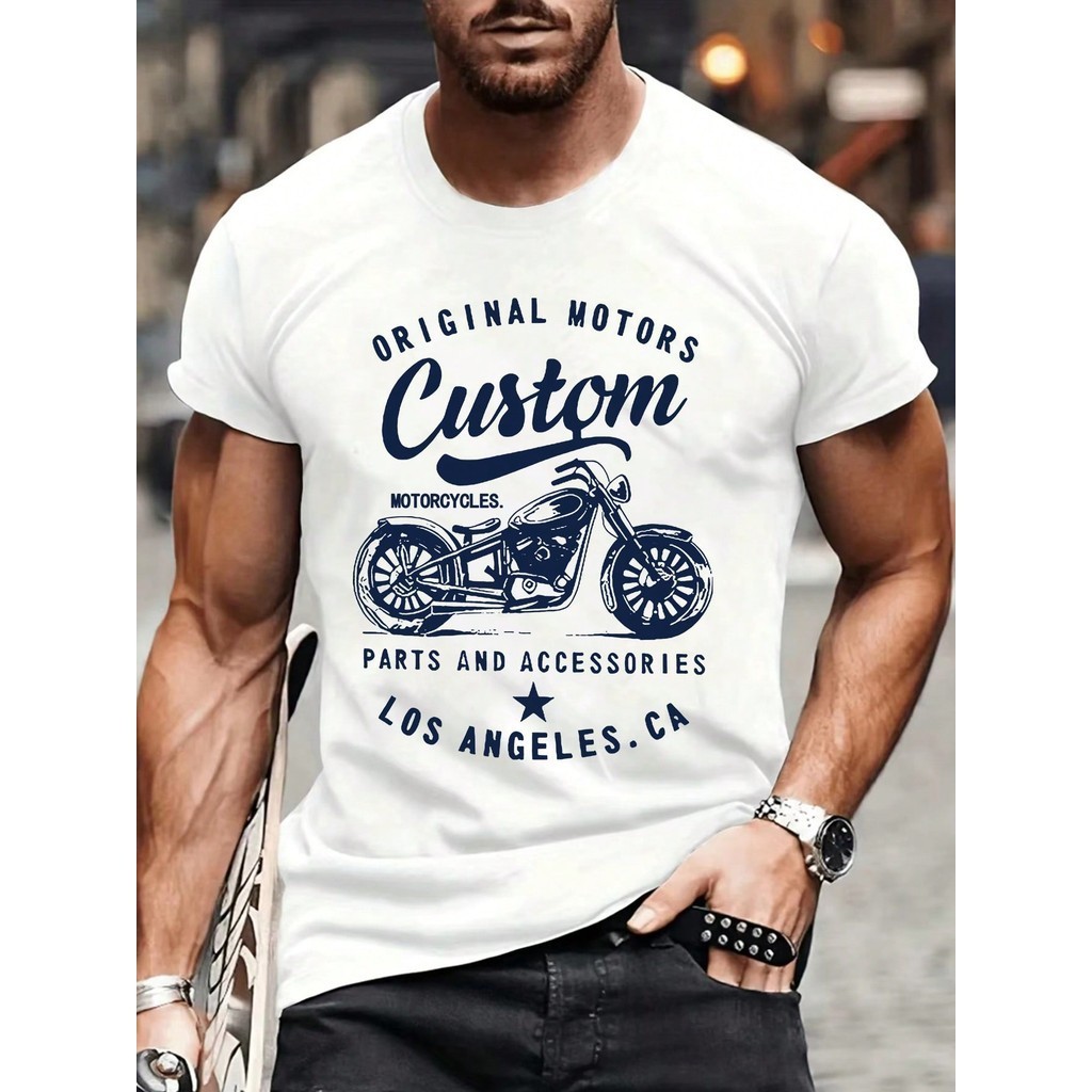Camiseta Casual Original Motors Custom para Amantes de moto Los Angeles.CA 100% Algodão