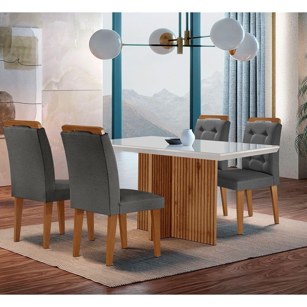 Sala De Jantar Mesa + 4 Cadeiras Grafite Off White E Imbuia
