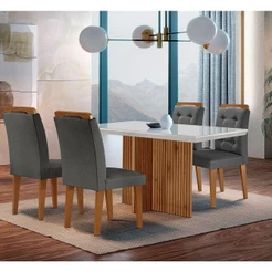 Sala De Jantar Mesa + 4 Cadeiras Grafite Off White E Imbuia