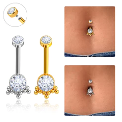 【LOMISS】Piercing Umbigo Grande Banana Aço Cirúrgico Pvd Indiano Zircônia Dourado