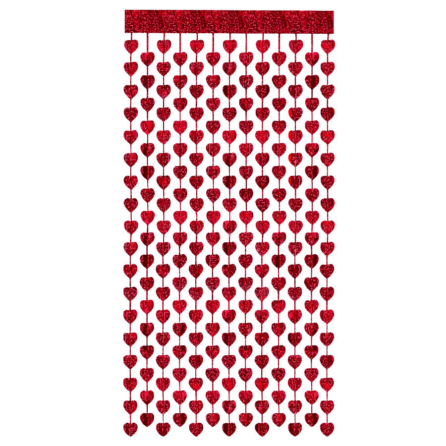 Cortina Decorativa Painel Mágico - Corações Vermelho Metalizado Glitter - 1x2m - 1 unidade - Rizzo