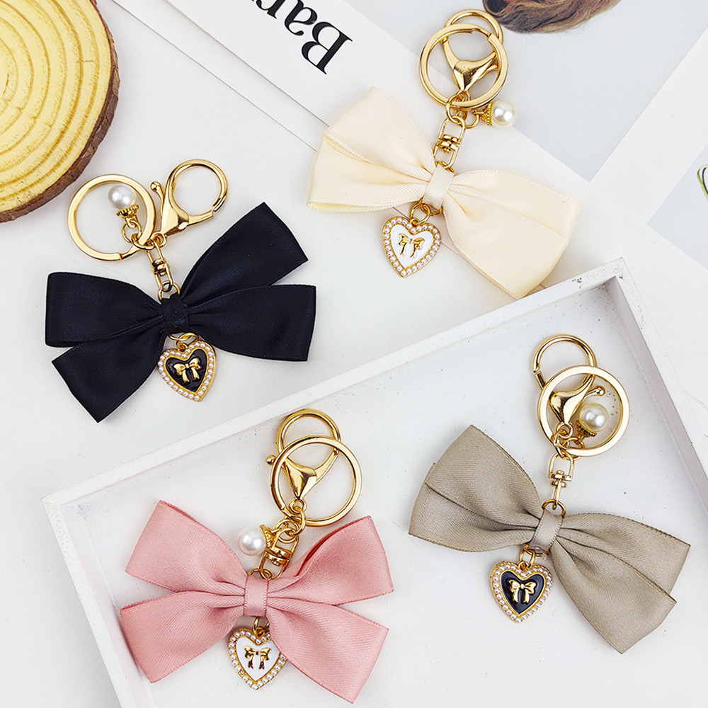 Chaveiro Lovely Bowknot Chaveiros Trendy Imitação Pearl Love Heart Bow Porta-Chaves Carro Acessórios Bolsa Pingente Presentes Lembrança em Oferta na Shopee