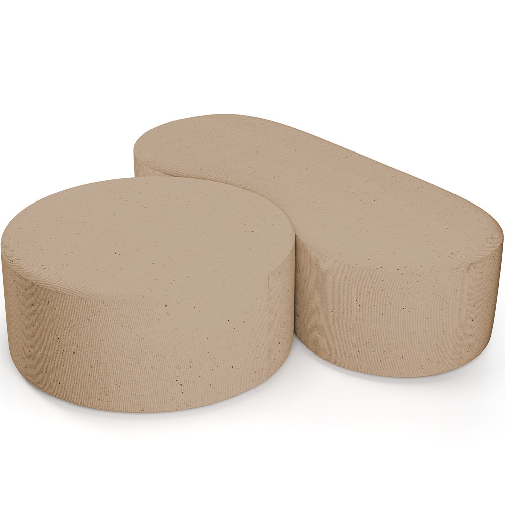 Kit Puff Redondo Lola e Puff Recamier Orgânico Orbit W01 Linho Bege Escuro - Lyam Decor - Home & Living