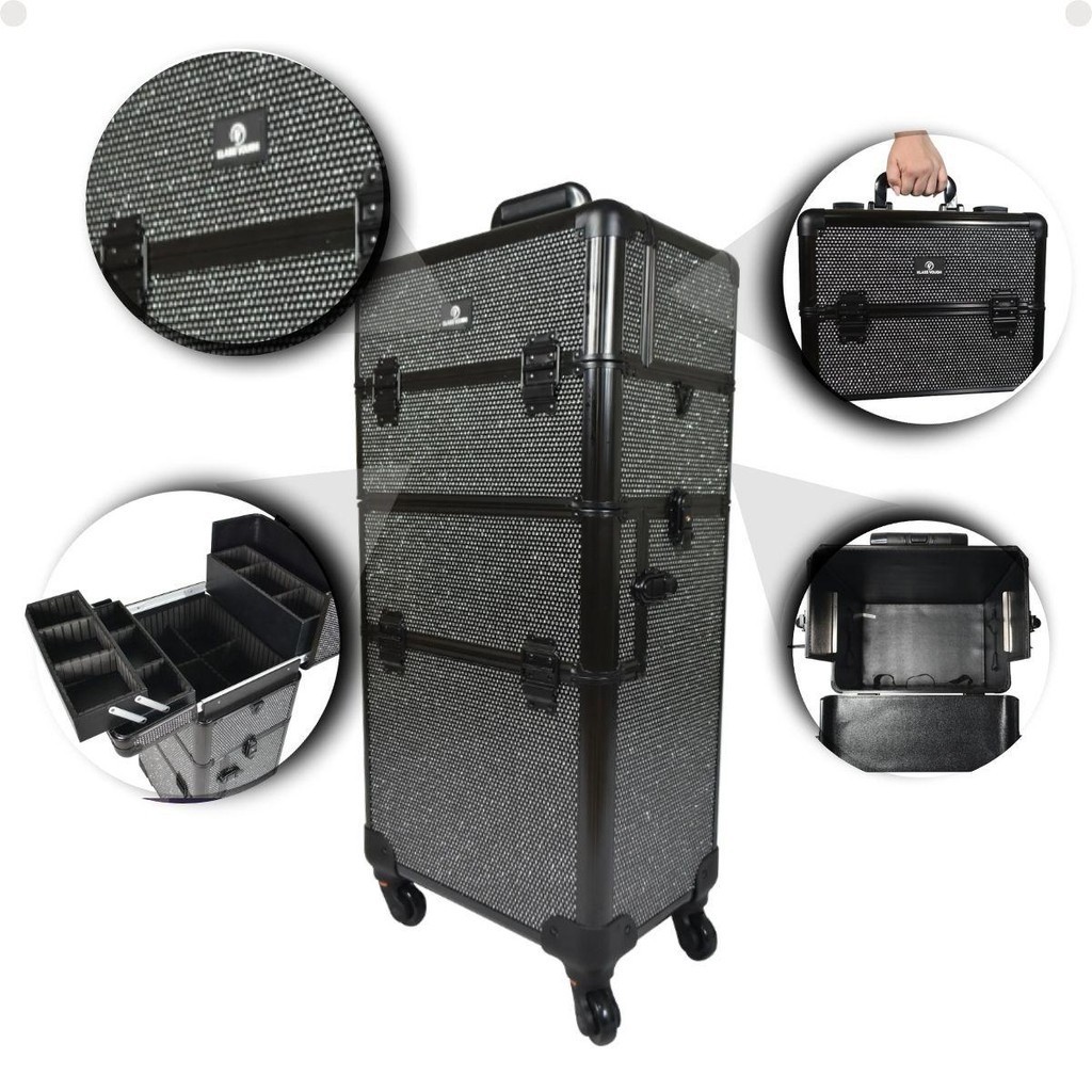 MALETA PROFISSIONAL KLASS VOUGH 2 EM 1 PRETA COM STRASS REF:DB-913T-BL