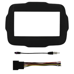 Kit Moldura Painel 7 Pol Jeep Renegade 2015 2016 2017 2018 2019 2020 2 Din Preto Chicote Som Plug Antena