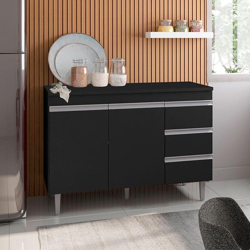 Balcão De Cozinha Andréia Com Tampo 120 cm Preto Fosco - Ajl em Oferta na Shopee