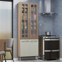 Paneleiro Duplo Modulado Com Vidro Fidelitá Paris 70cm 4 Portas Nogal/Salinas