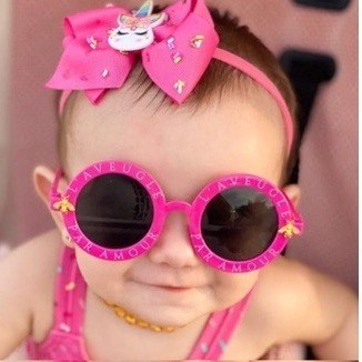 Óculos De Sol Infantil  Redondo Laveugle Par Amour Lançamento Unissex Menina Menino Luxo Criança Proteção Uv-400 em Oferta na Shopee