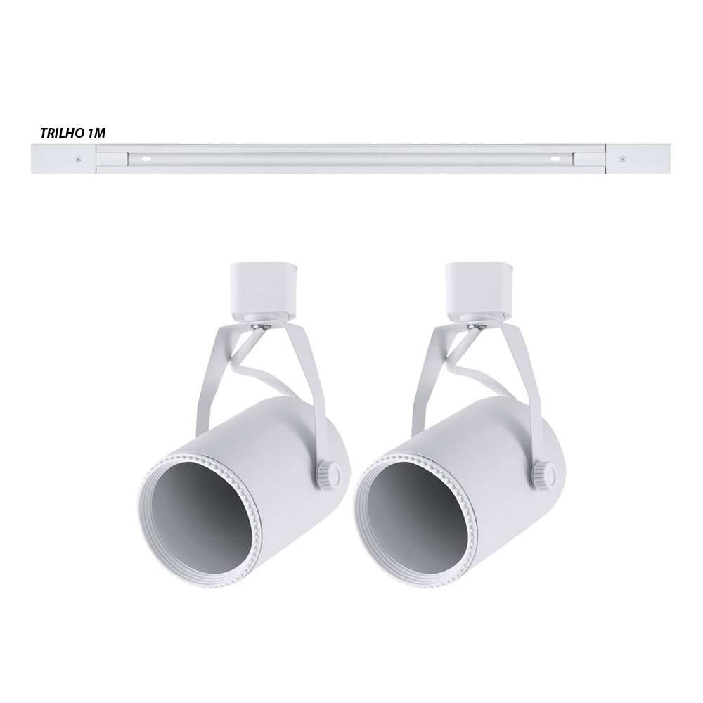Kit trilho 1m + 2 spots PAR20 Branco Residencial, Comercial, Área de lazer (Troca lâmpada)