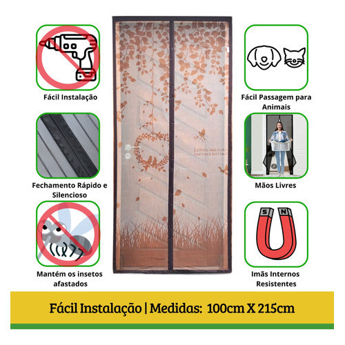 Tela Mosquiteira Magnética Porta 100x215cm Marrom FortMesh