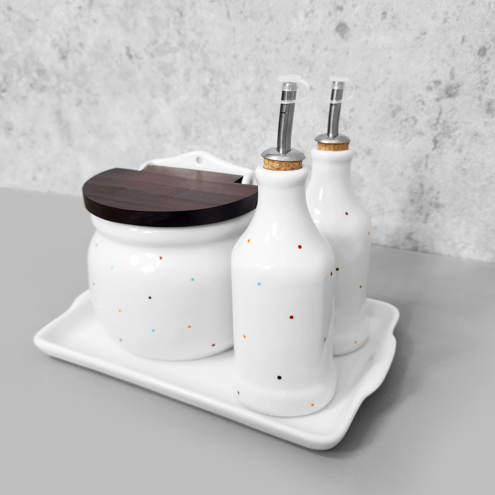 Galheteiro porcelana com Saleiro Poá