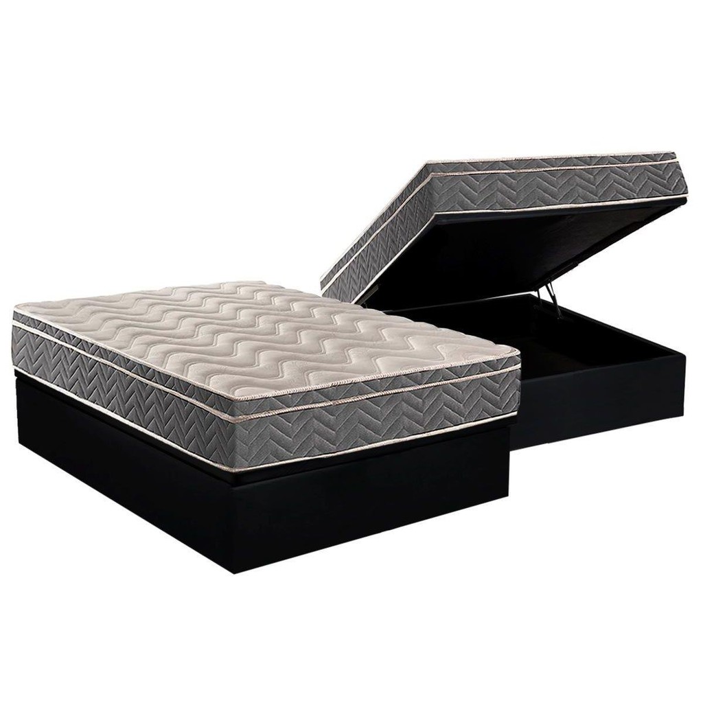 Cama Box Baú Casal: Colchão Anatômico Paropas D45 / Confort Mega Firme + Base CRC Suede Black(138x188) - Home & Living