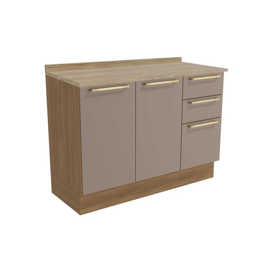Balcão de Cozinha Botanic M624 c/3 Gavetas e 2 Portas c/Tampo 120cm Nogueira/Fendi/Nogueira - Kappesberg