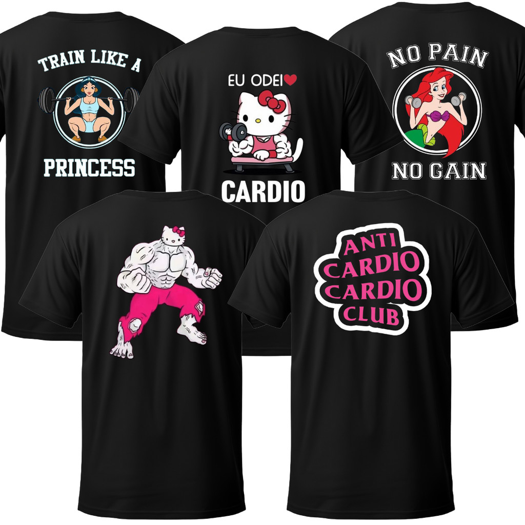 Kit 5 Camisetas Blusa Tshirt Academia Feminina Pretas Treino Crossfit Fitness Musculação 288