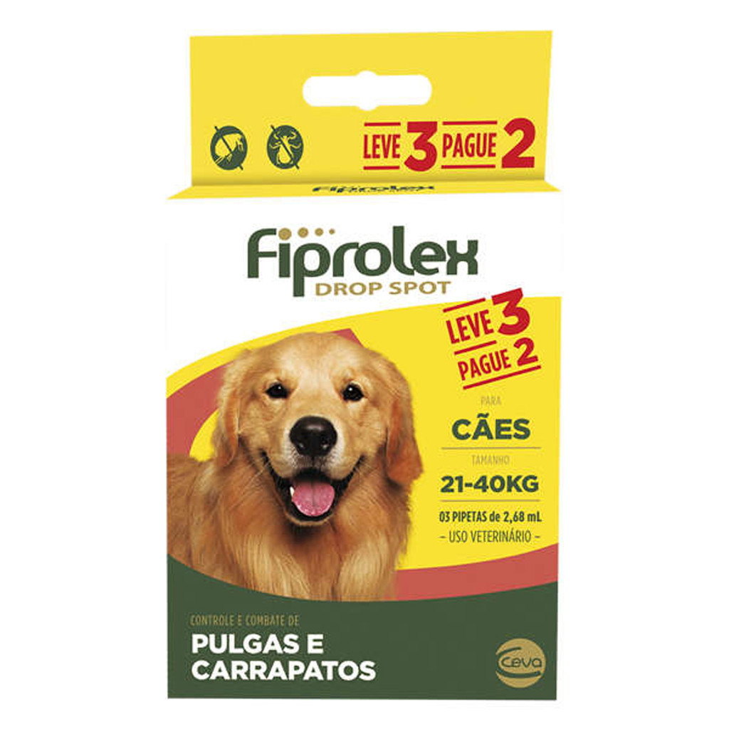 Fiprolex Drop Spot de 2,68 mL Ceva para Cães de 21 a 40 Kg - Leve 3 Pague 2 - Pets