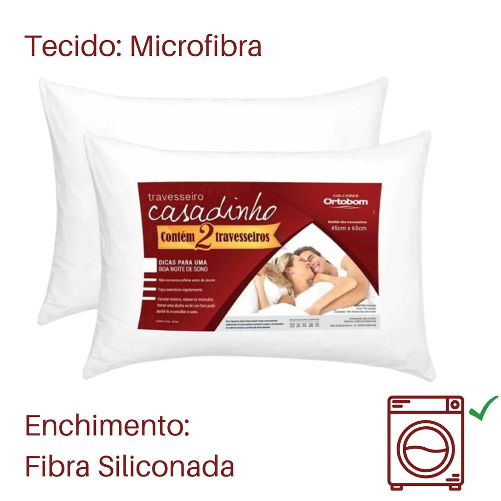 Travesseiro Ortobom Casadinho Microfibra Antialérgico - 2 Unidades · foto 2