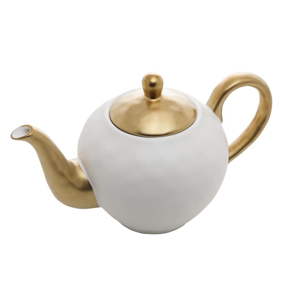 Bule para Chá Wolff Dubai de Porcelana Branco e Dourado 1L em Oferta na Shopee