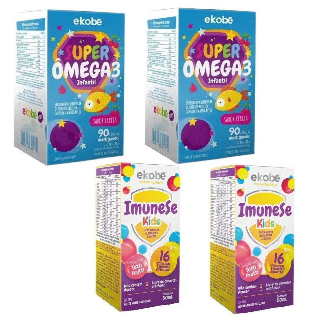 2x Super Ômega 3 + 2x Imunese Kids 16 Vitaminas- Ekobé Kids