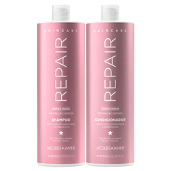 Kit Hair Care Repair Jacques Janine Shampoo Sem Sal 800ml + Condicionador Leave-in 750ml Reconstrução Hidratação