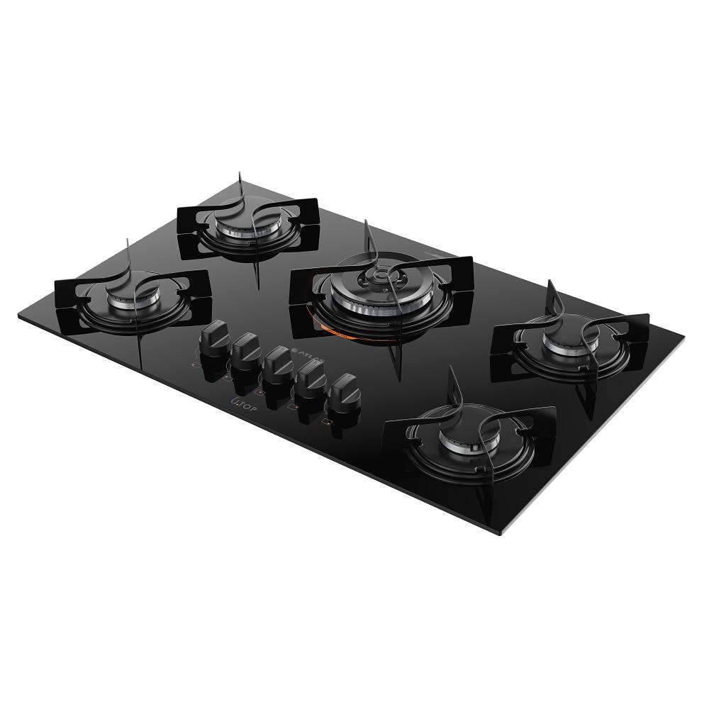 Fogão Cooktop 5 Bocas a Gás Atlas U Top com Tripla Chama Preto Bivolt