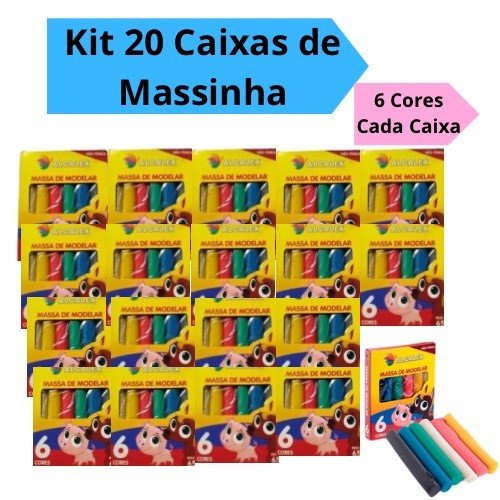 Kit 20 Caixas Massinha de Modelar 65g com 6 Cores Kit Festa Lembracinhas Intantil Alcalex