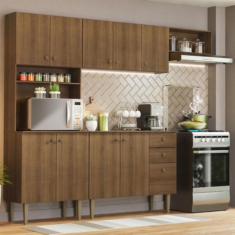 Armário de Cozinha Compacta 235cm Rustic Gourmet Madesa 02 em Oferta na Shopee