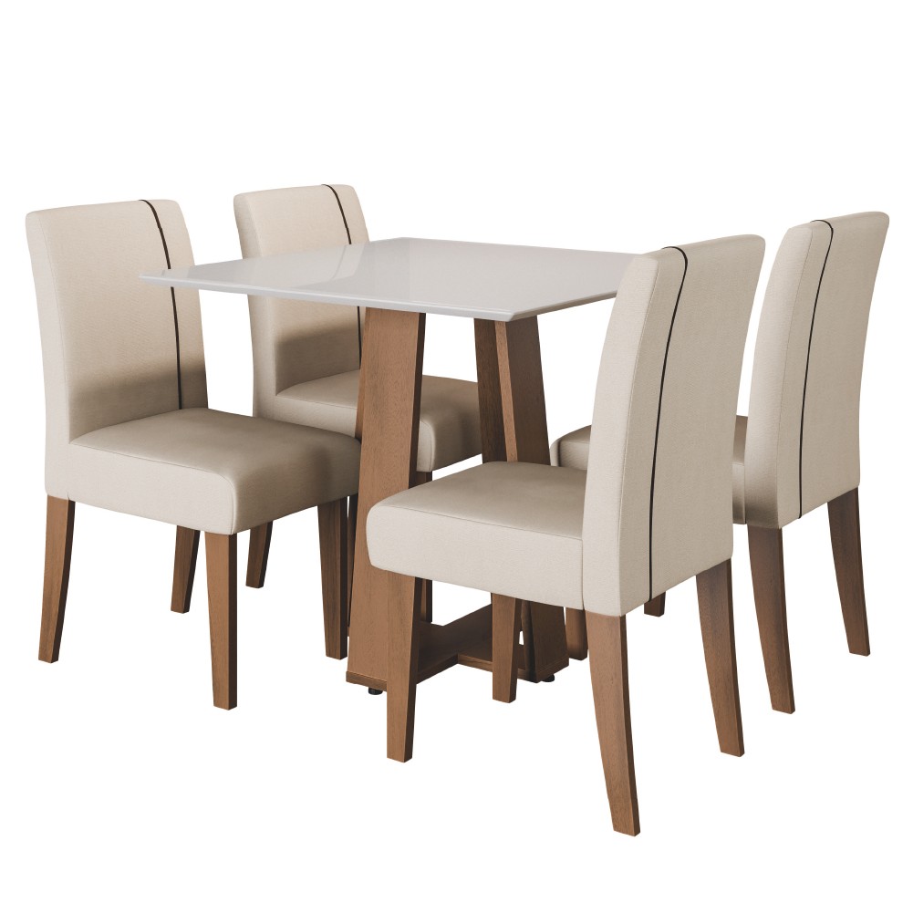 Conjunto de Mesa Sala de Jantar Atenas com 4 Cadeiras Carvalho/Off White/Bege 0,90m Quadrada Dobuê em Oferta na Shopee