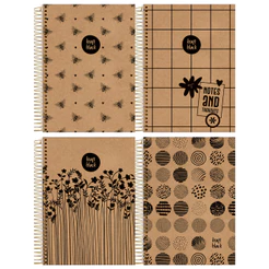 Caderno Universitário Capa Dura 1 Matéria 80 Folhas Kraft Black Jandaia - Pacote 4 Unidades Sortidas
