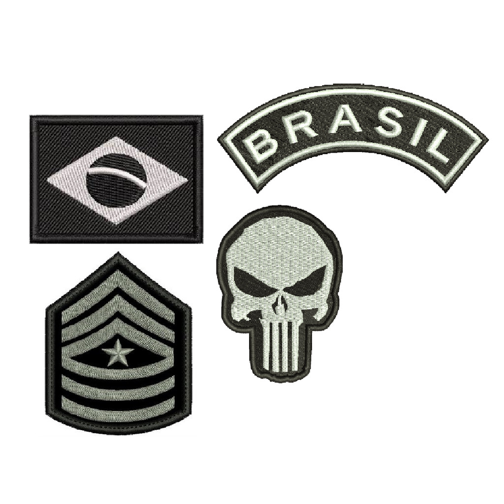 Kit 4 Patch Bordado Airsoft Caveira Divisa Exercito Brasil