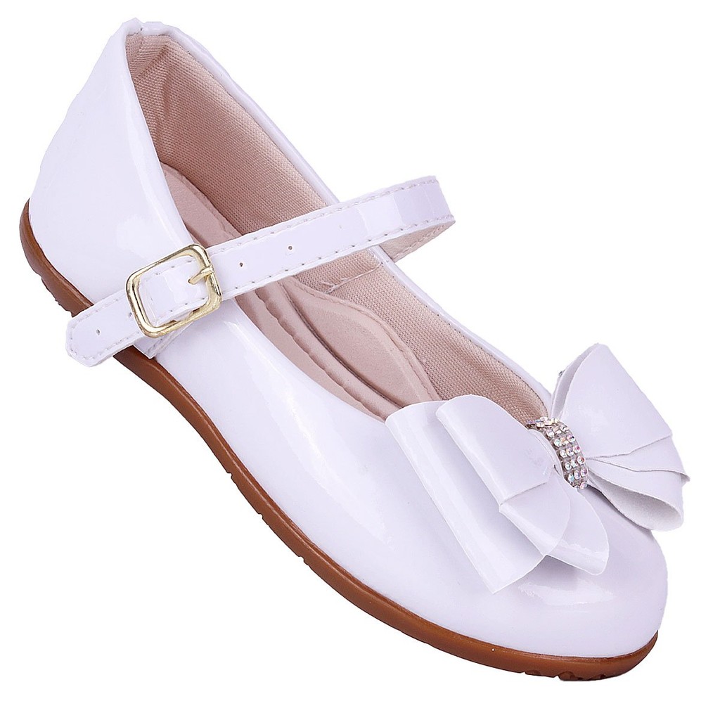 Sapatilha Infantil Feminina com Laço - Branco Verniz - Baby & Kids Fashion