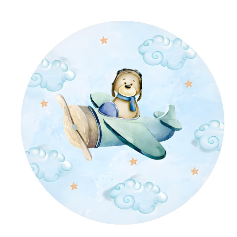 NOVO Painel Festa Infantil Redondo Ursinho Aviador, Nuvens, Mini Estrelas Douradas + Arco, Suporte incluso. Fazemos personalizado com qualquer tema. Confeccionado em Lona fosca, impressão de alta resolução. cenário , p/ Decoração