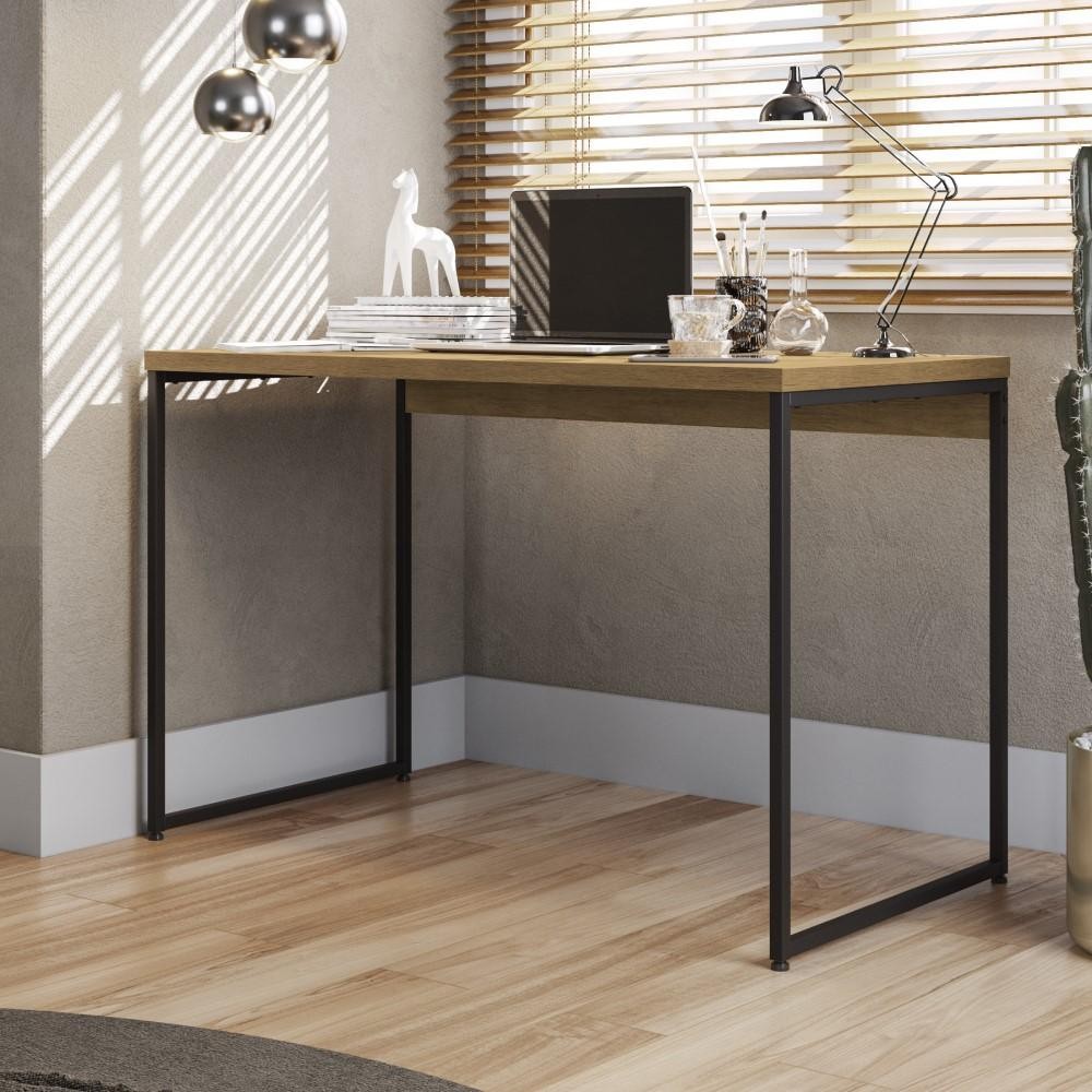 Mesa Industrial Escrivaninha 136 cm Kappesberg Escritório Quarto Base Metal MDP Marrom Madeira Preto - Home & Living