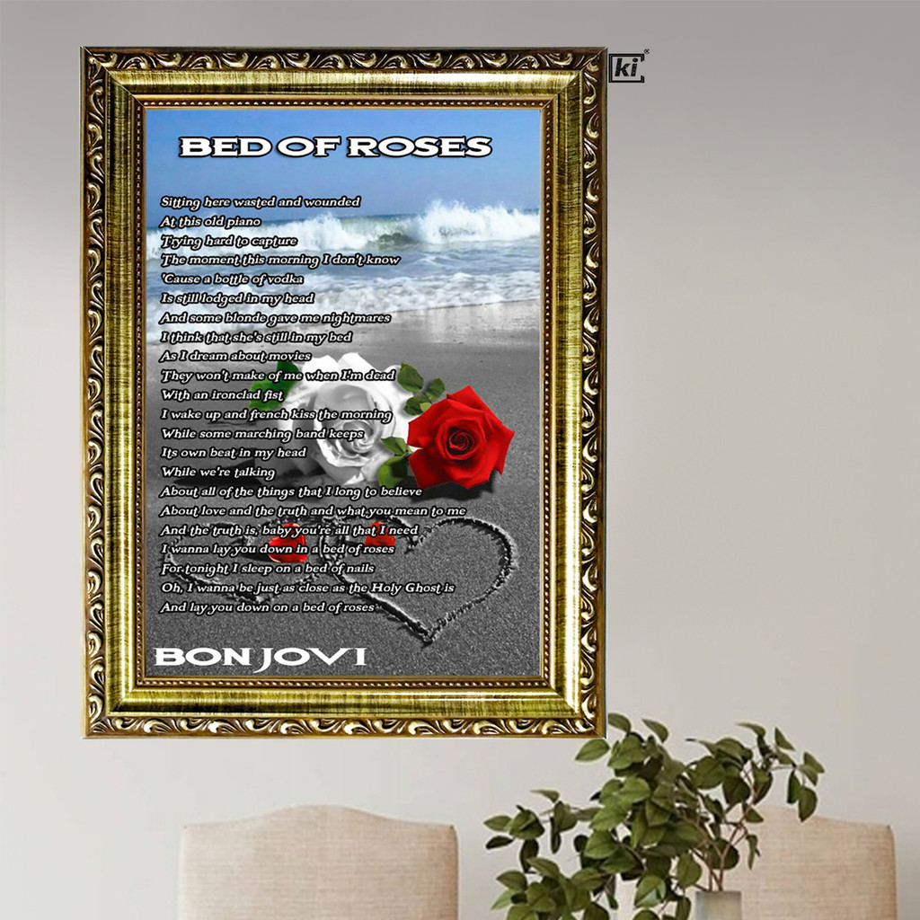 Quadro Moldura Bon Jovi Bed Of Roses Grande Decorativo De Letra Trabalhada 35x47xcm