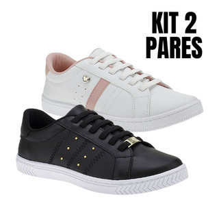 KIT 2 Pares Tênis Casual Feminino Cadarço Elástico Sola Baixa e Leve Calce Fácil 17-046 / 28-040 em Oferta na Shopee