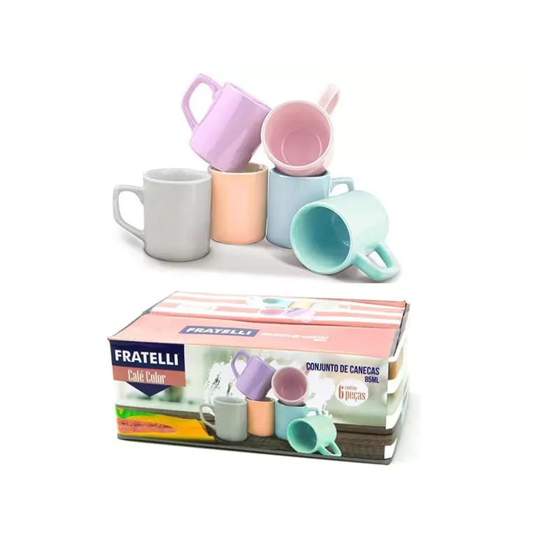 Conjunto Com 6 Xícaras Para Chá E Café 85ml Colorida