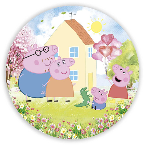 NOVO Painel Festa Infantil Redondo Peppa Pig e sua Família no Jardim, Balões de Coração + Arco, Suporte incluso. Fazemos personalizado com qualquer tema. Confeccionado em Lona fosca, impressão de alta resolução. cenário , p/ Decoração