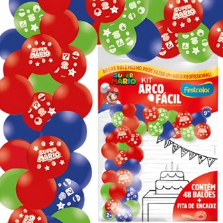 KIT ARCO FACIL DE BALOES SUPER MARIO  n°9 48 UN + 1 FITA ARCO  FESTCOLOR em Oferta na Shopee