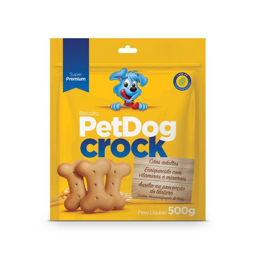 Kit c/2 Biscoito Pet Dog Crock Tradicional para Cães Adultos 500g - Total 1,0kg