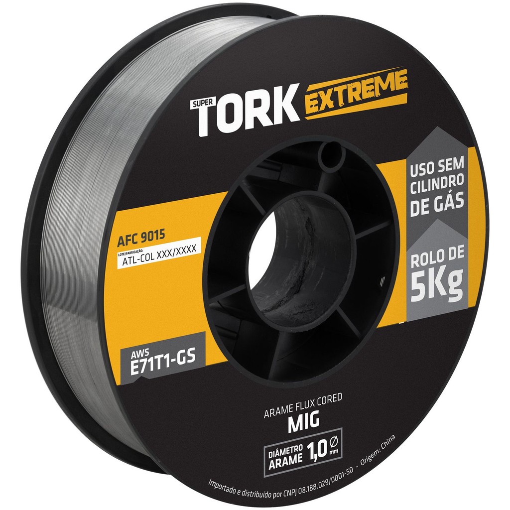 Arame MIG Tubular Flux Cored E71T1-GS 1mm Capa-Capa sem Gás Rolo 5kg Super Tork