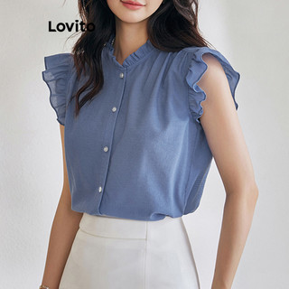 Lovito Blusa elegante com babados e botões lisos para mulheres L92MD921 em Oferta na Shopee