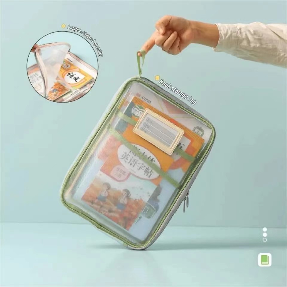 Pasta de Armazenamento Transparente de Papelaria, Pasta de Malha Grossa com Zíper, Pastas de Arquivo Tamanho A4,
