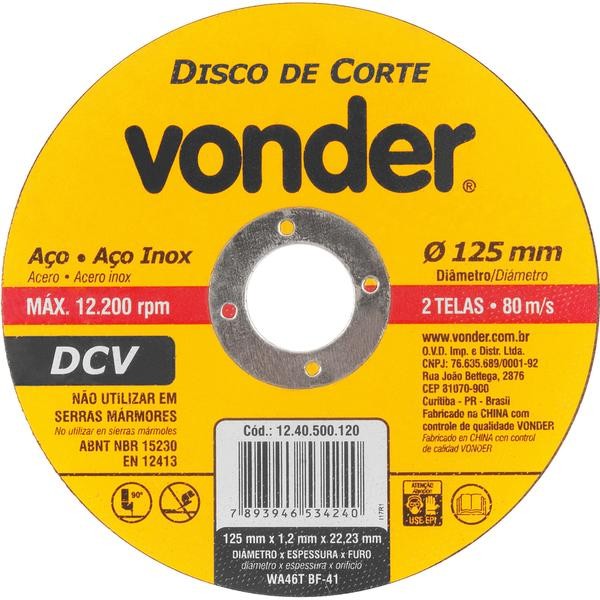Imagem Disco de Corte 125,0X1,2X22,23 DCV - Vonder