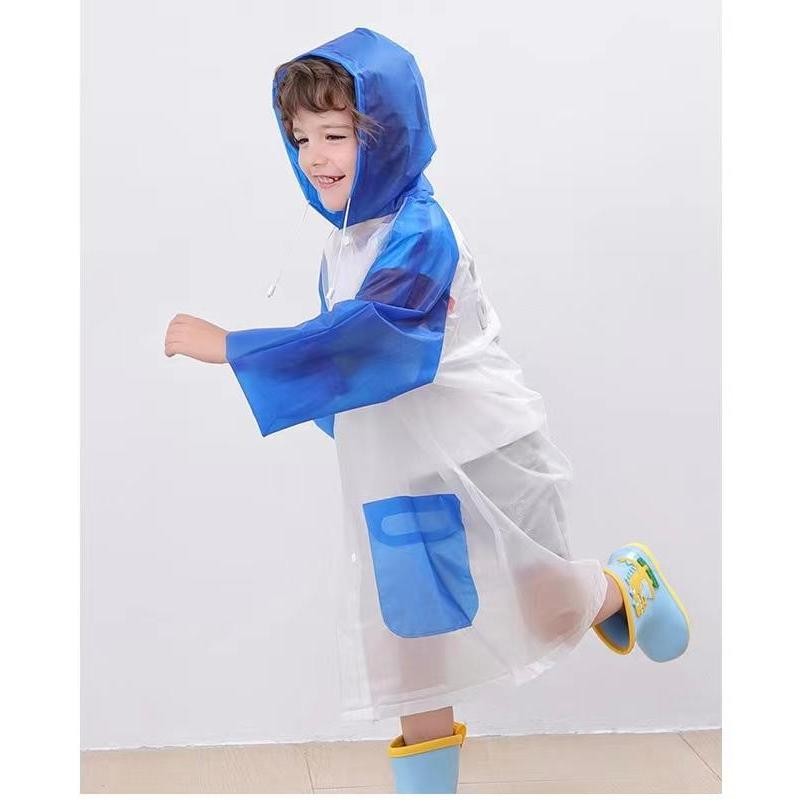 Capa de chuva infantil menino menina com capuz e bolsos em Oferta na Shopee